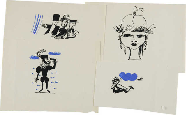 Красный Юрий Михайлович. Лот из девятнадцати вариантов иллюстраций к книге К. Бектенова «Смех моего друга Райкана». М., «Сов. Писатель», 1969 г.